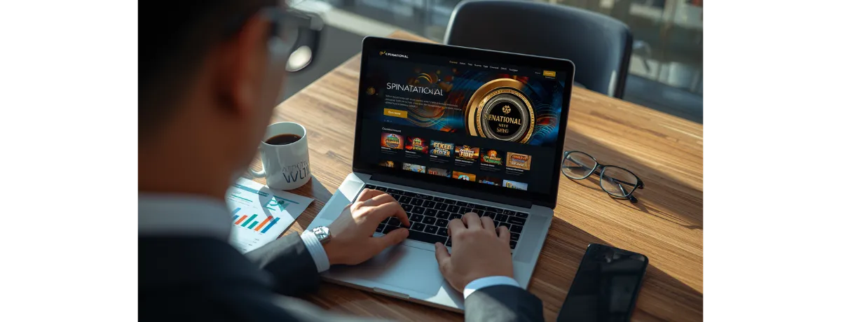 Spinational Spieler nutzt Spinational Casino auf Laptop im Online Casino
